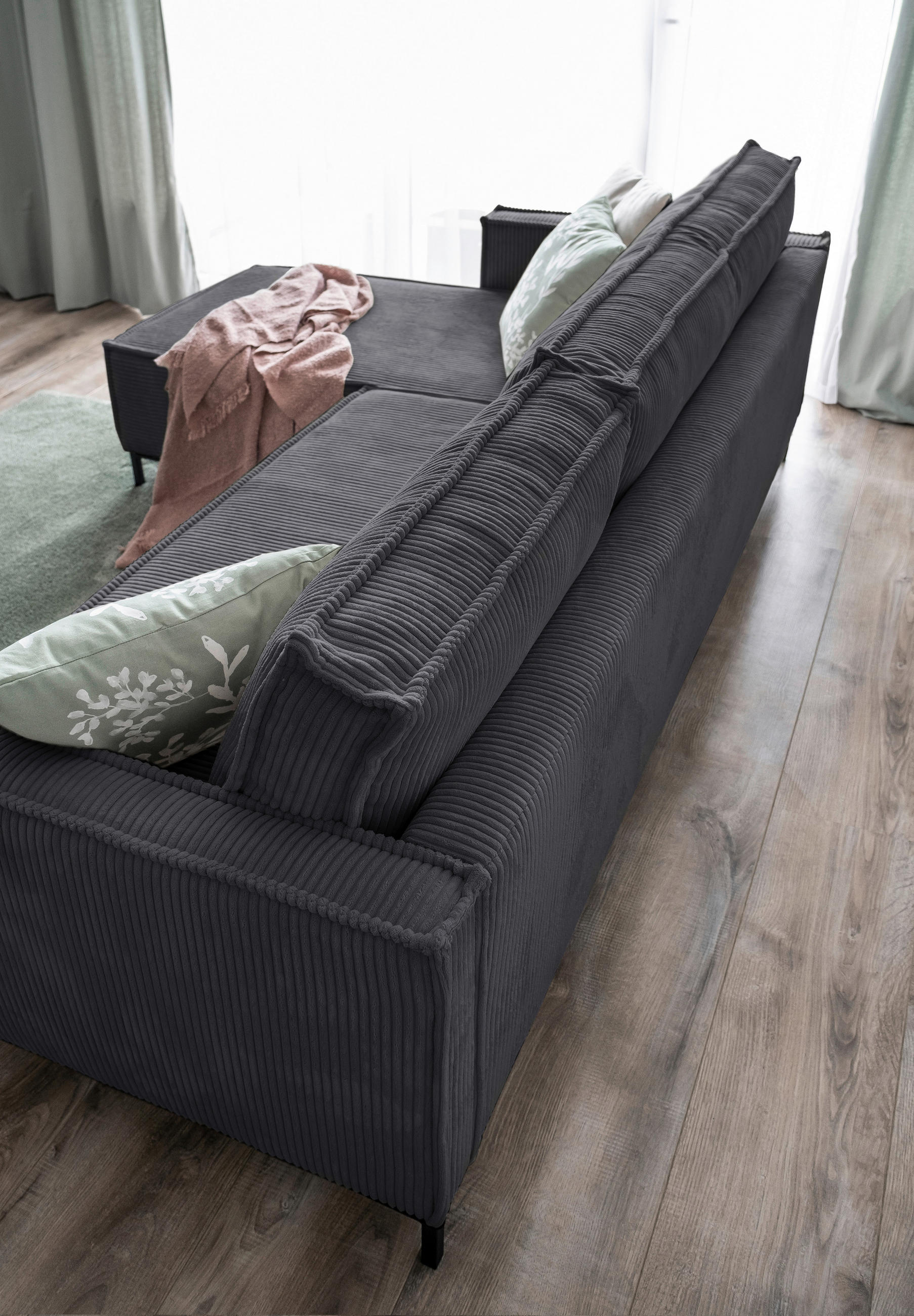 ECKSOFA in Cord Grau   - Schwarz/Grau, Design, Textil/Metall (232/90/154cm) - MID.YOU