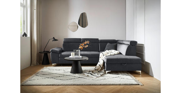 ECKSOFA in Samt Grau, Dunkelgrau  - Chromfarben/Dunkelgrau, KONVENTIONELL, Textil/Metall (271/206cm) - Carryhome