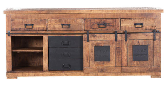 SIDEBOARD Mangoholz massiv Naturfarben Einlegeböden  - Schwarz/Naturfarben, ROMANTIK / LANDHAUS, Holz/Metall (195/85/45cm) - Landscape