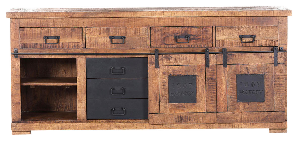 SIDEBOARD 195/85/45 cm  in Naturfarben  - Schwarz/Naturfarben, Romantik / Landhaus, Holz/Metall (195/85/45cm) - Landscape