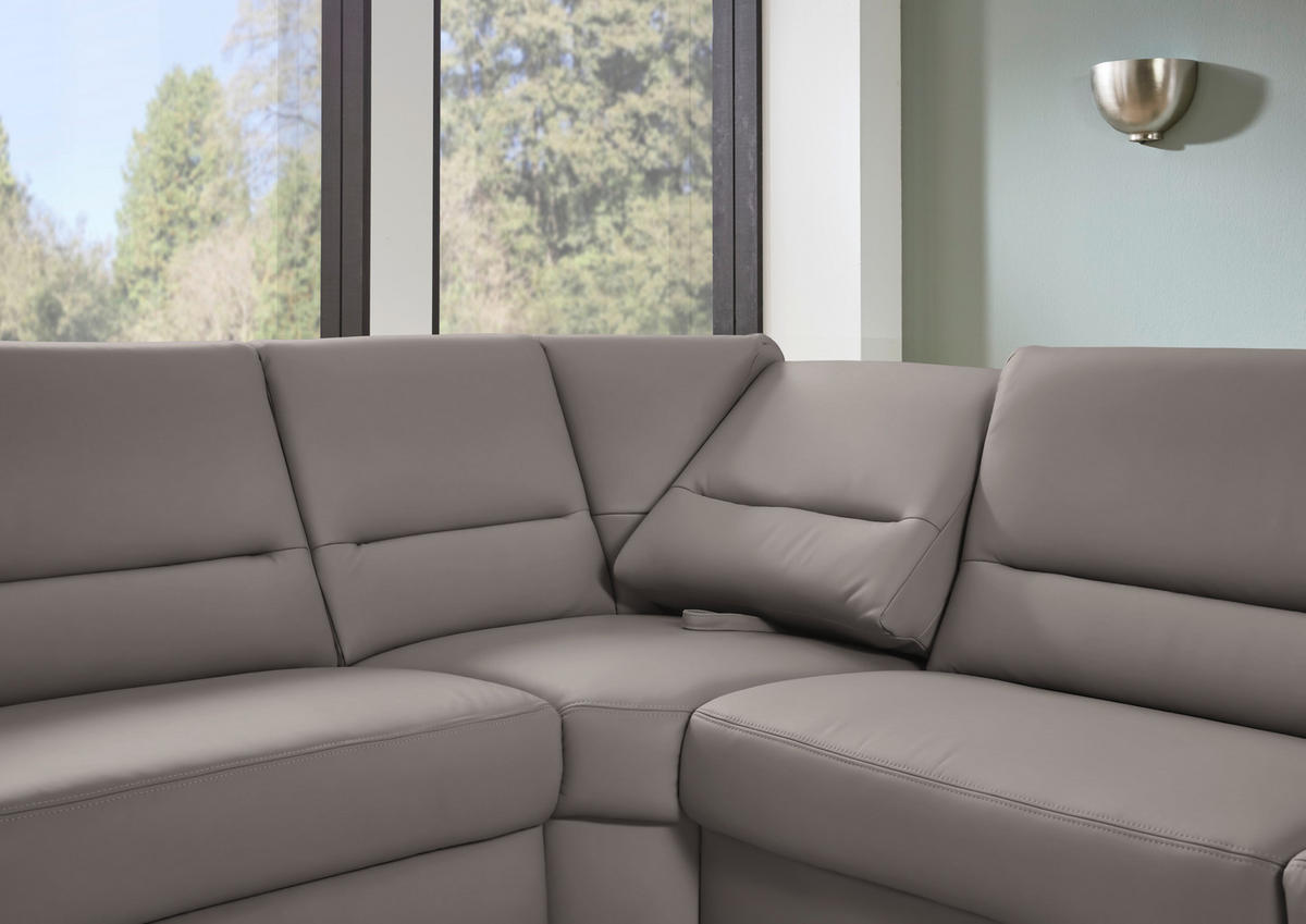 ECKSOFA  in Echtleder Hellgrau  249/290 cm  - Hellgrau/Schwarz, KONVENTIONELL, Leder/Metall (249/290cm) - Beldomo Premium