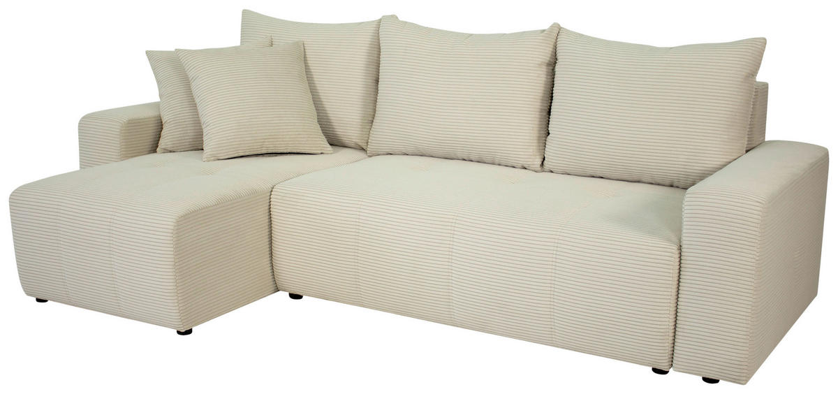 ECKSOFA in Cord Beige  - Beige/Schwarz, Design, Kunststoff/Textil (248/146cm) - MID.YOU