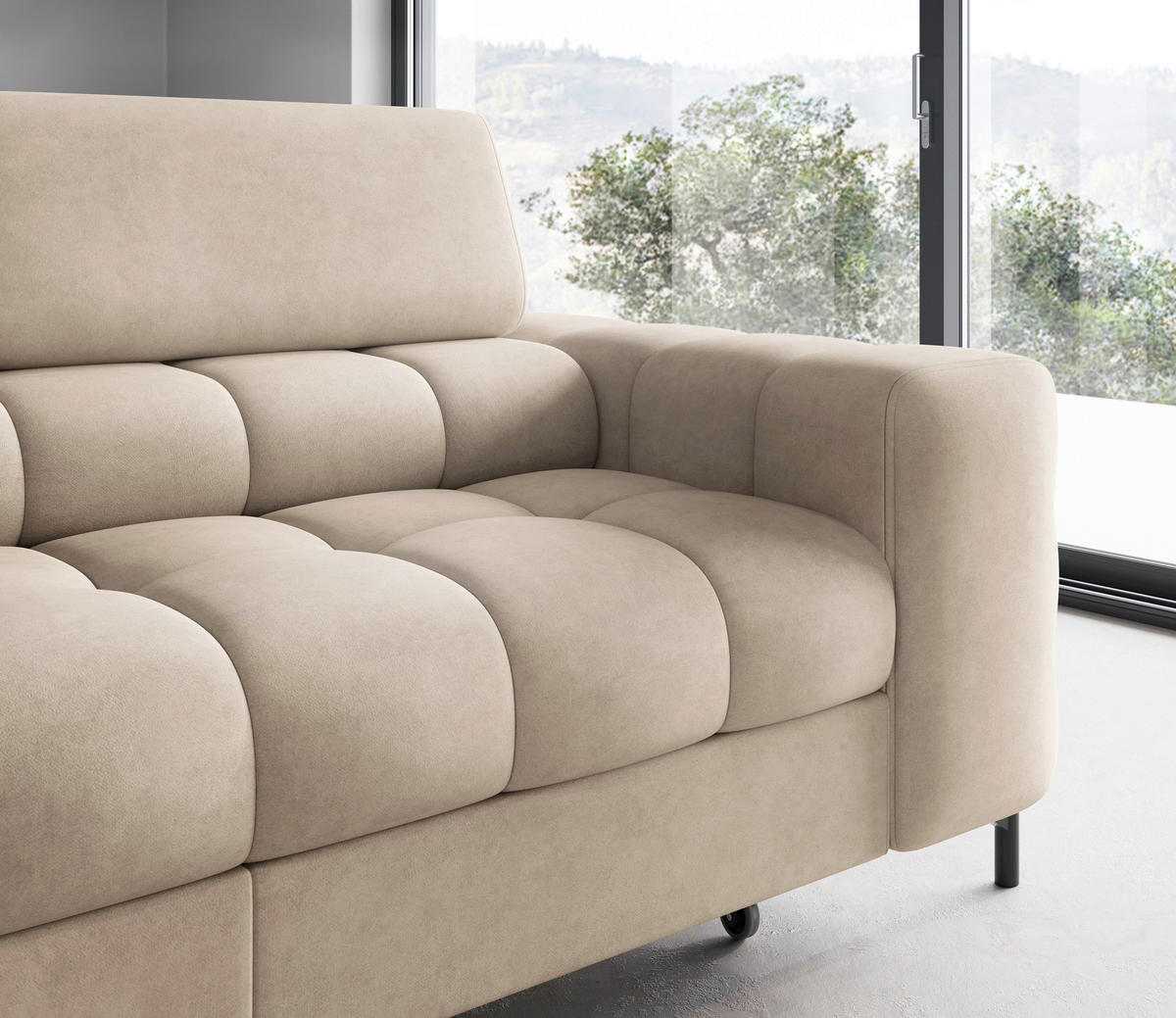 ECKSOFA FERUCCE in Chenille Beige  200/276 cm  - Beige/Schwarz, Design, Textil/Metall (200/276cm) - MID.YOU