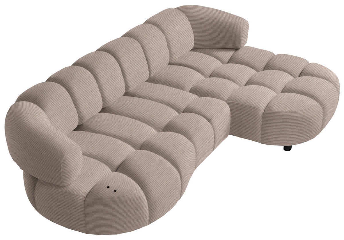 ECKSOFA in Cord, Velours Hellbraun  284/183 cm  - Hellbraun/Schwarz, Design, Holz/Textil (284/183cm) - Welnova