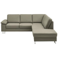 ECKSOFA  in Echtleder Grau  248/235 cm  - Beige/Alufarben, Design, Leder/Metall (248/235cm) - Beldomo Premium
