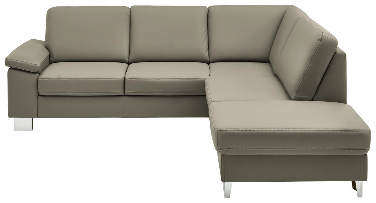 ECKSOFA  in Echtleder Grau  248/235 cm  - Beige/Alufarben, Design, Leder/Metall (248/235cm) - Beldomo Premium