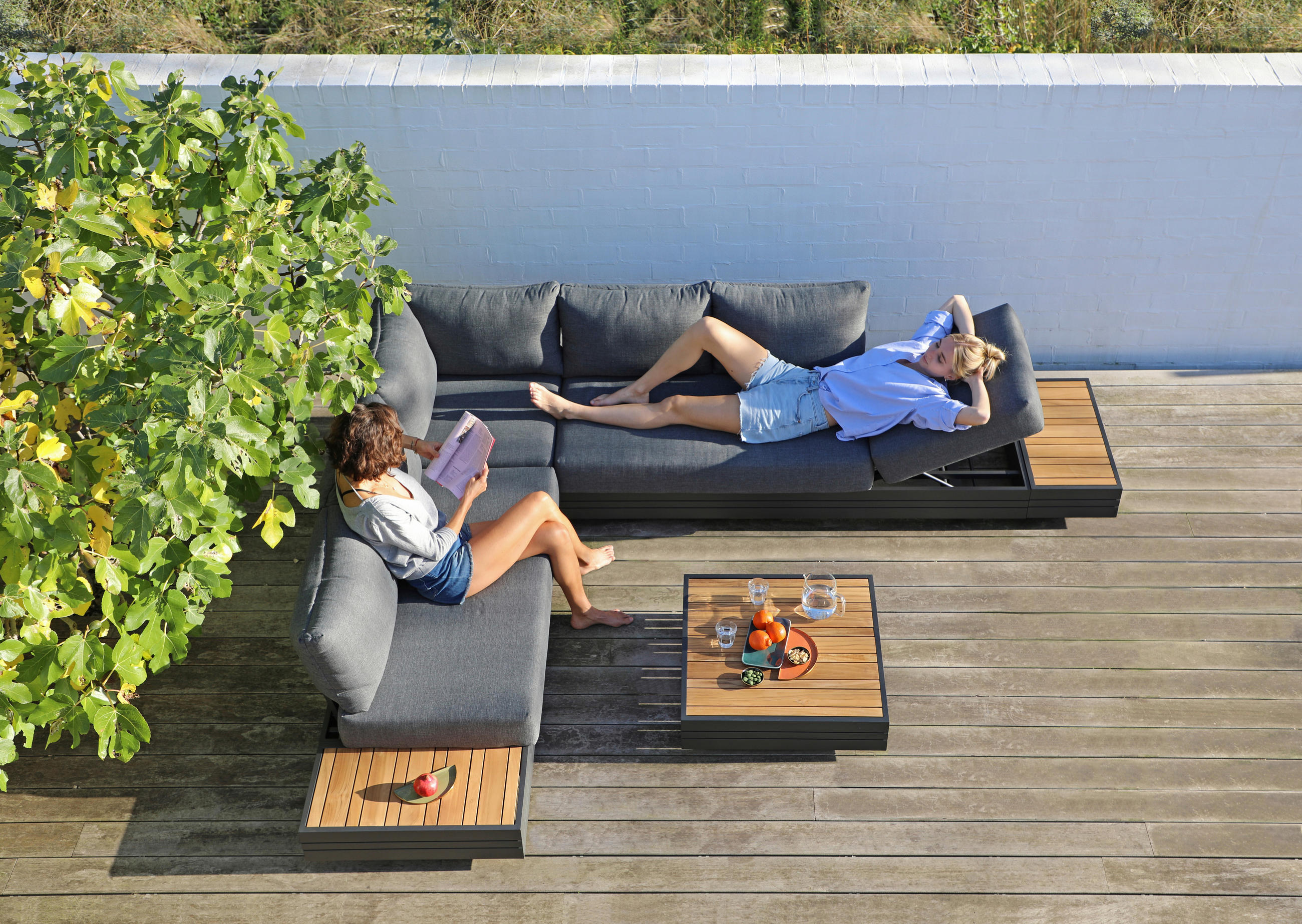 LOUNGEGARNITUR 6-teilig - Anthrazit/Teakfarben, Modern, Holz/Textil (309/309cm)