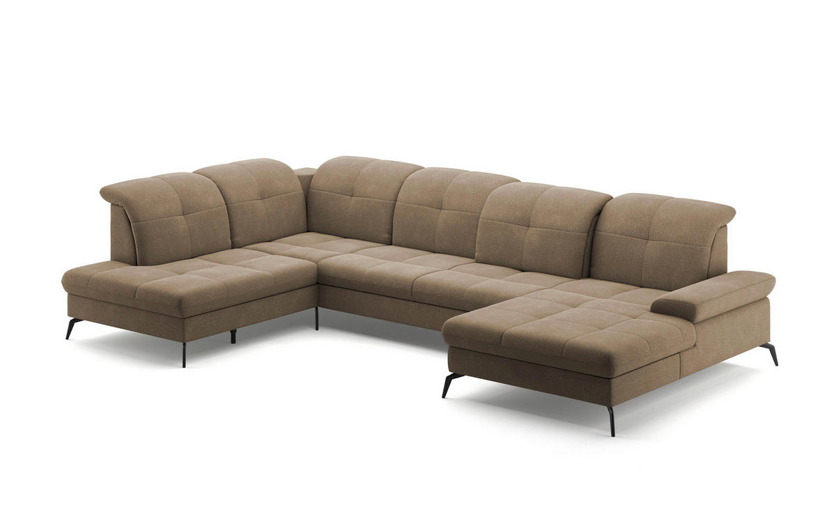 WOHNLANDSCHAFT in Flachgewebe Hellbraun  - Hellbraun/Schwarz, Konventionell, Textil/Metall (231/357/185cm) - Sit & More