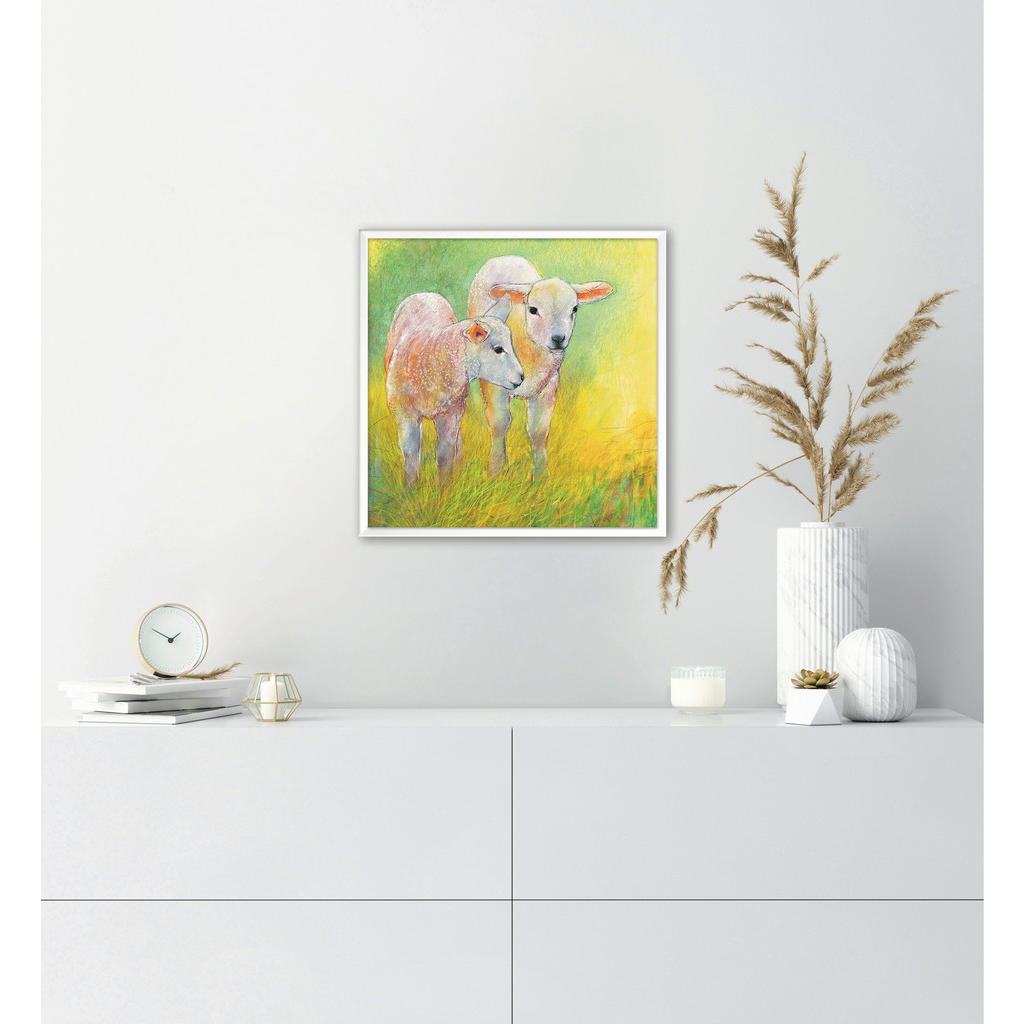 Thumbnail - Monee Kunstdruck Lämmer, Creme, Gelb, Grün, Weiß, Hellgrün, Papier, quadratisch, 30x30 cm, Bilder und Zubehör, Wandbilde...