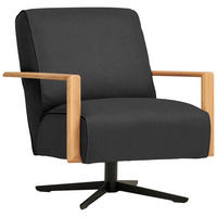 SESSEL in Echtleder Grau  - Wildeiche/Schwarz, Design, Leder/Holz (72/82/86cm) - Koinor