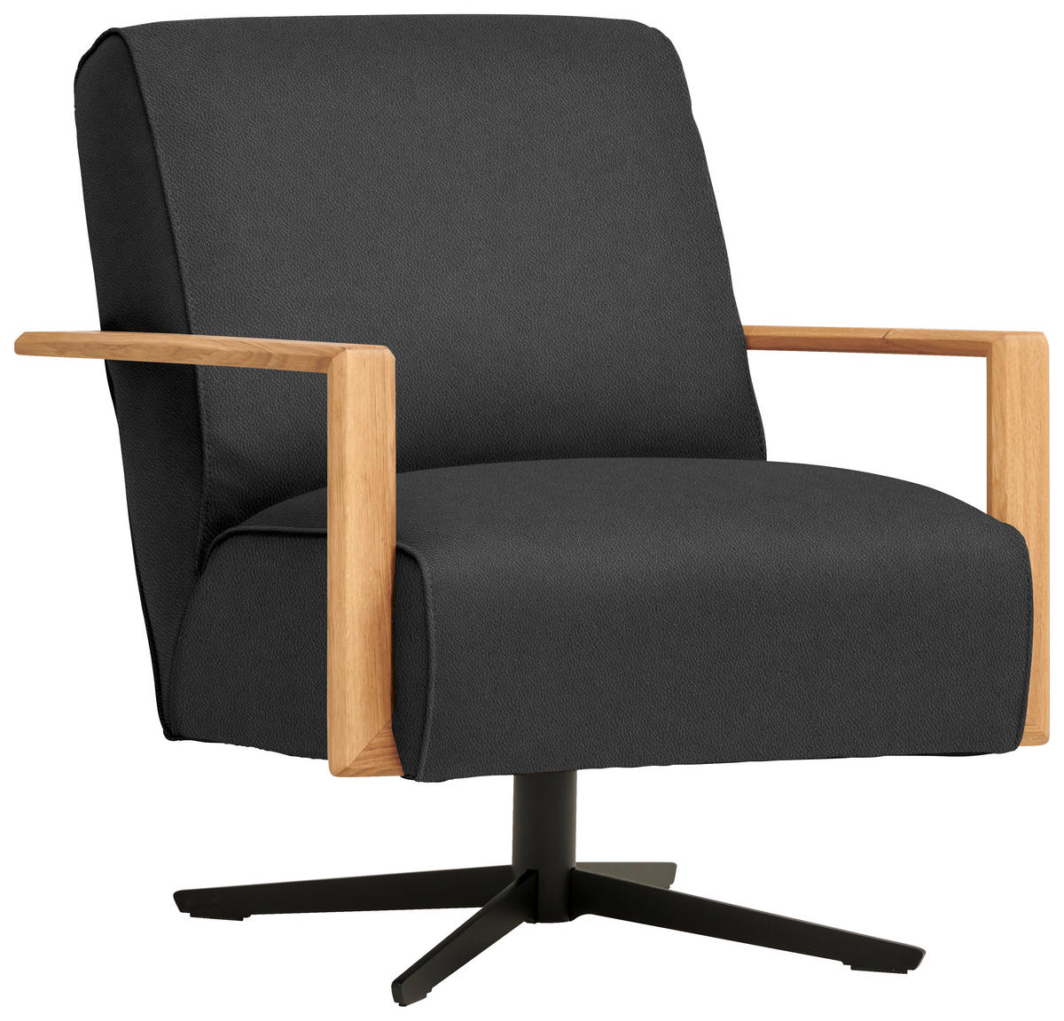 SESSEL in Echtleder Grau  - Wildeiche/Schwarz, Design, Leder/Holz (72/82/86cm) - Koinor