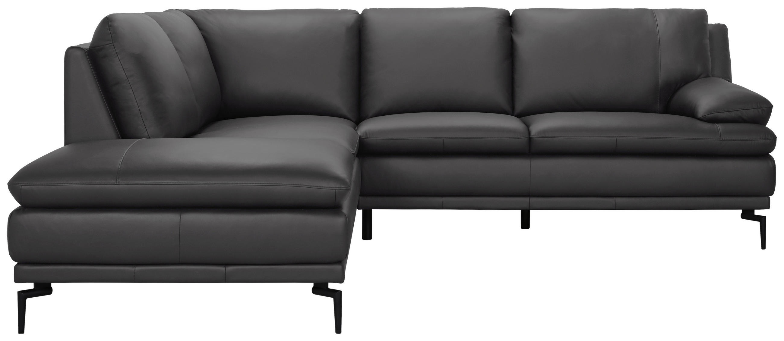 ECKSOFA Grau Echtleder  - Schwarz/Grau, Design, Leder (221/248cm) - MID.YOU