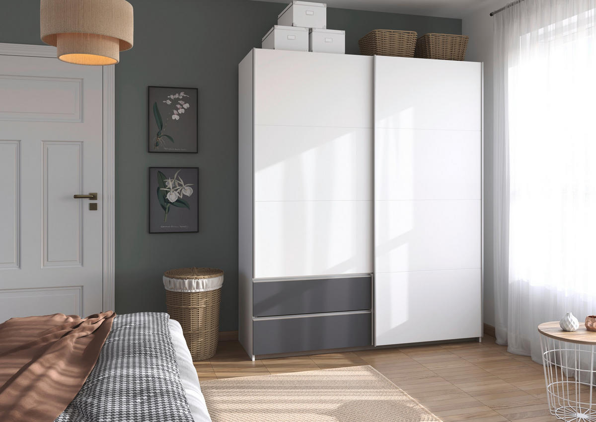 SCHWEBETÜRENSCHRANK in Grau, Weiss  - Weiss/Alufarben, Modern, Holzwerkstoff (175/210/59cm) - Rauch Möbel