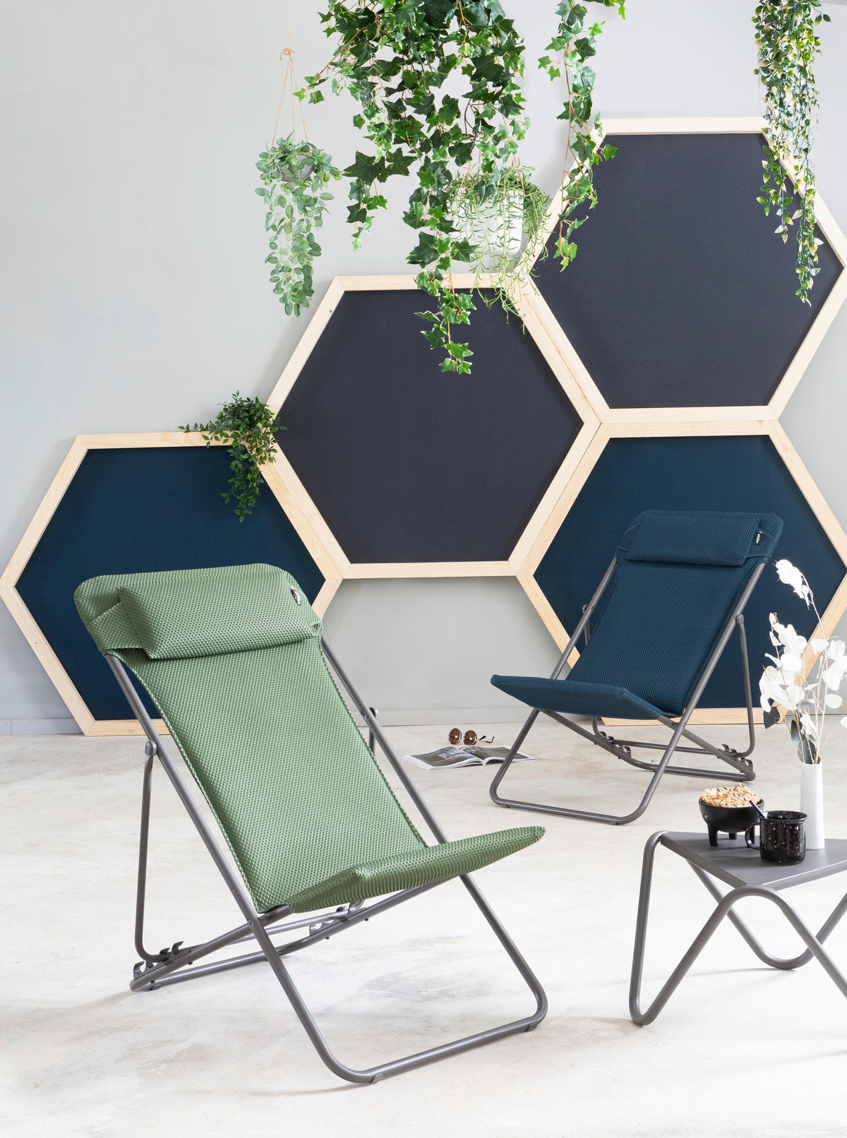 STRANDSTUHL Stahl Titanfarben, Olivgrün  - Titanfarben/Olivgrün, Basics, Textil/Metall (62/77-83/94cm) - Lafuma Mobilier