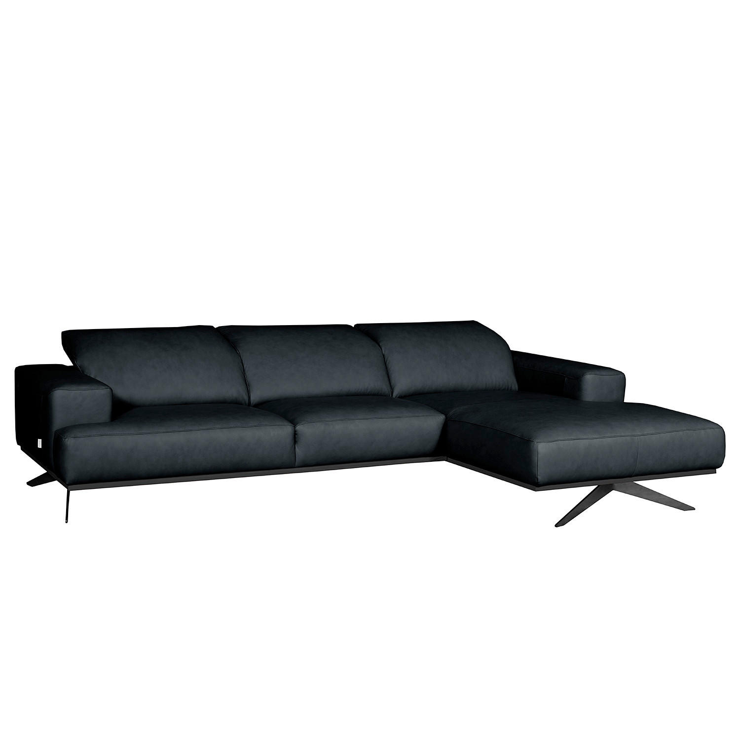 ECKSOFA  in Echtleder Blau  295/187 cm  - Blau/Schwarz, Design, Leder/Metall (295/187cm) - Livetastic