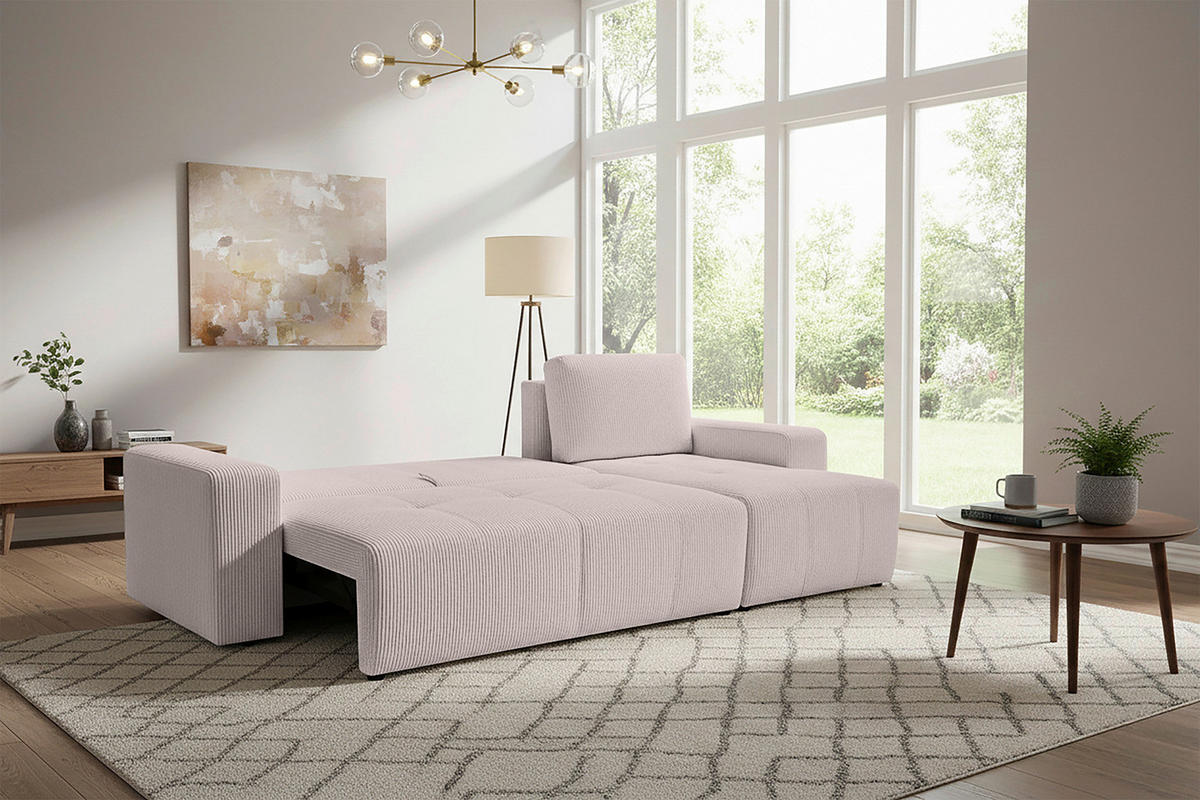 ECKSCHLAFSOFA  mit Cord Hellbraun  - Hellbraun/Schwarz, KONVENTIONELL, Textil (248/146cm) - Xora