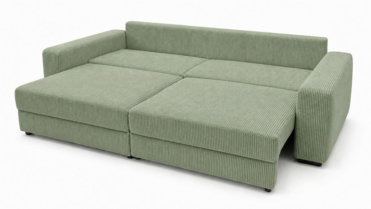 3-SITZER-SOFA Cord Mintgrün  - Schwarz/Mintgrün, Basics, Holz/Textil (250/90/110cm) - MID.YOU