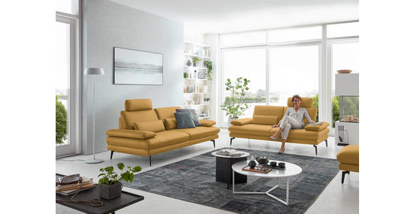 3-SITZER-SOFA in Leder Gelb - Gelb/Schwarz, Design, Leder/Metall (222/86/104cm) - Dieter Knoll