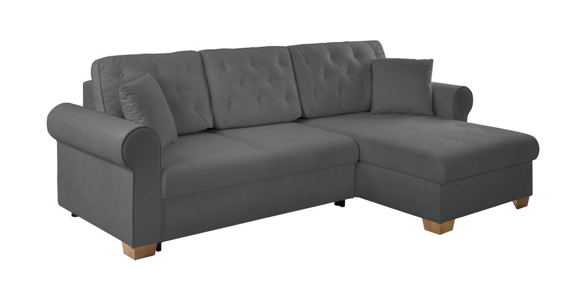 ECKSOFA Arles Dunkelgrau  - Dunkelgrau/Buchefarben, Design, Holz/Textil (266/161cm) - MID.YOU