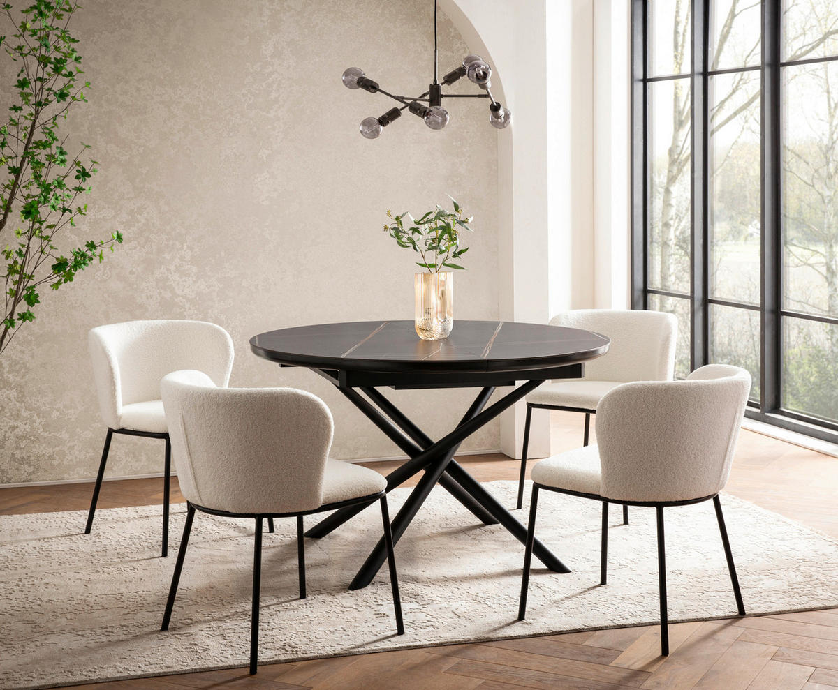 ESSTISCH Schwarz rund  ausziehbar  - Schwarz, MODERN, Keramik/Holzwerkstoff (120-160/120/76cm) - Livetastic