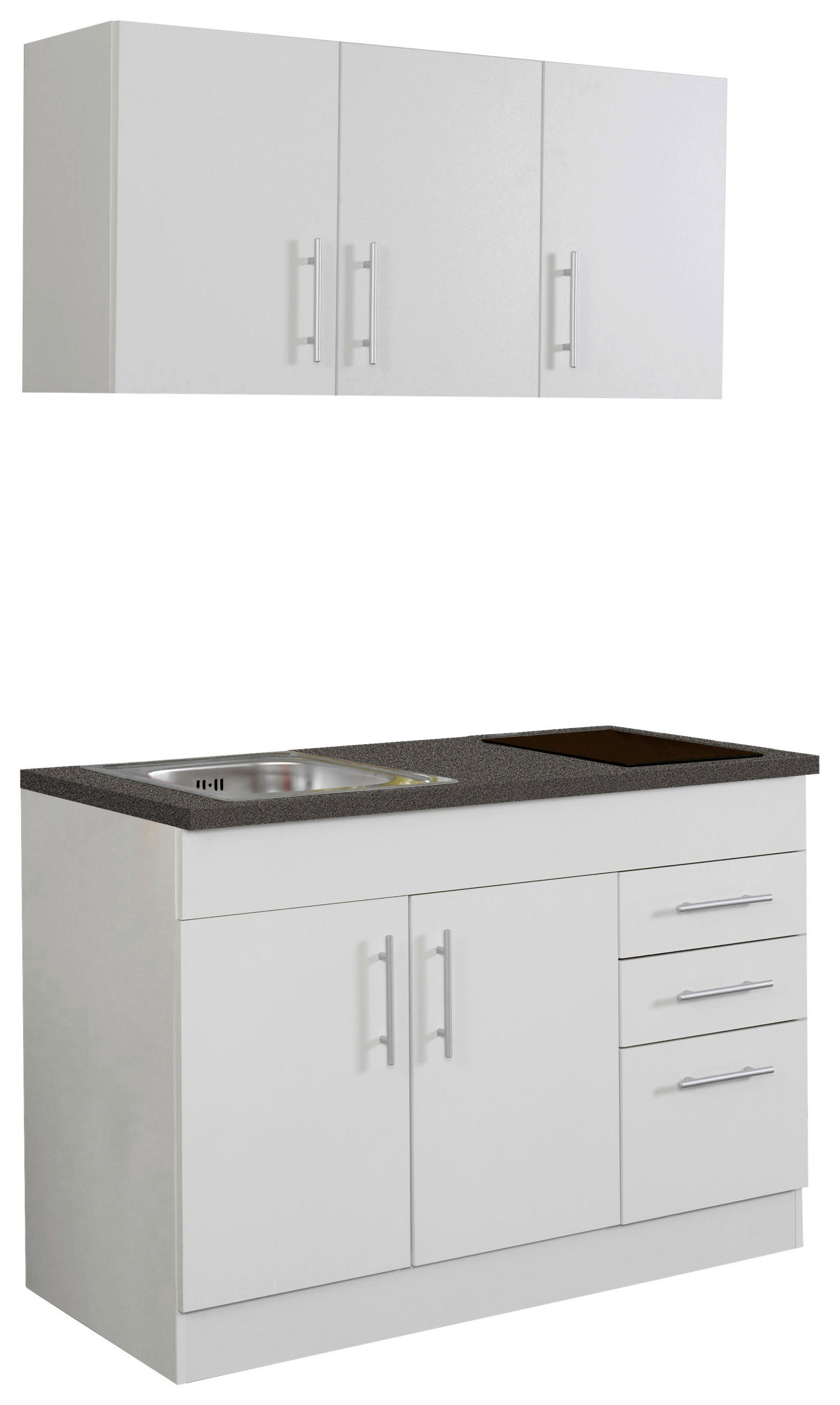 MINIKÜCHE 120 cm   in Weiß  - Chromfarben/Graphitfarben, MODERN, Holzwerkstoff/Metall (120cm) - Held