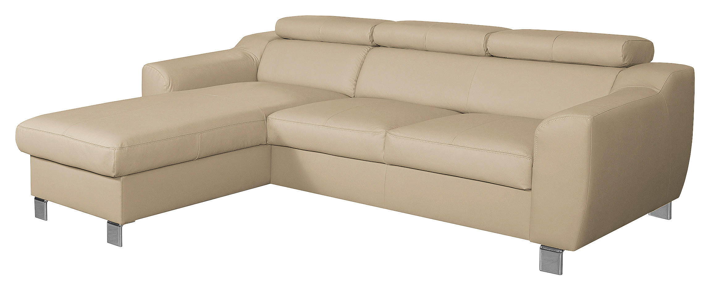ECKSOFA Beige Echtleder Lederlook  - Chromfarben/Beige, Design, Leder/Textil (176/242cm) - Livetastic