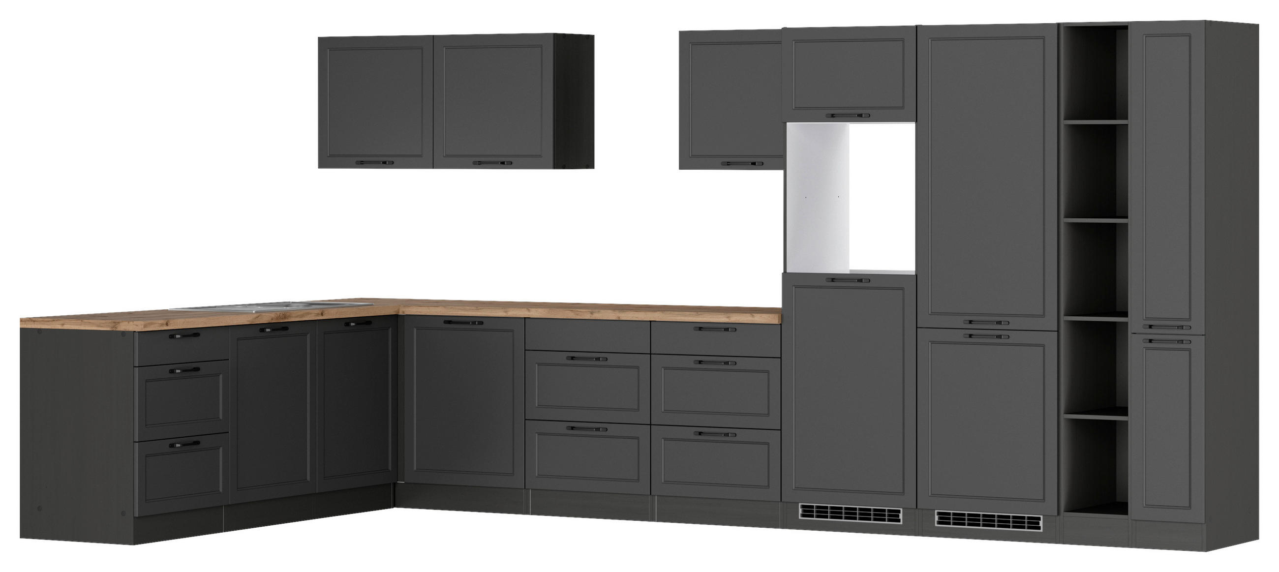 ECKKÜCHE 240/420 cm  in Grau, Eiche Wotan  - Eiche Wotan/Schwarz, LIFESTYLE, Holzwerkstoff/Metall (240/420cm) - Held