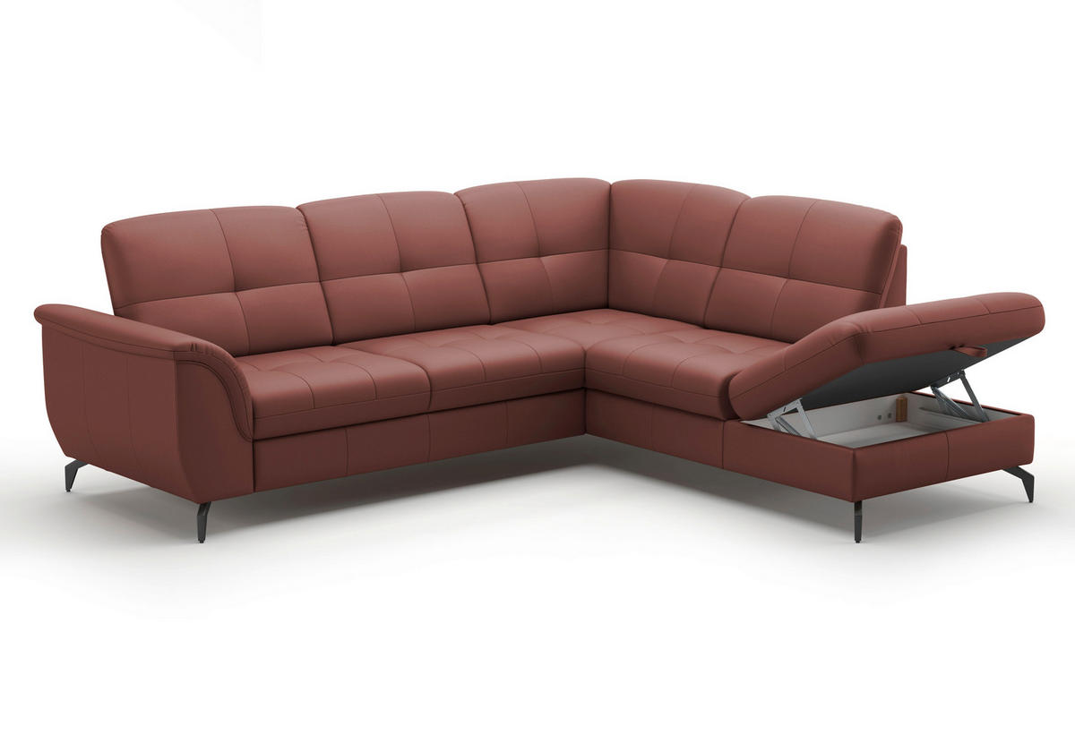 ECKSOFA ZORA E Rotbraun Echtleder  - Rotbraun/Schwarz, MODERN, Leder/Metall (244/212cm) - Sit & More