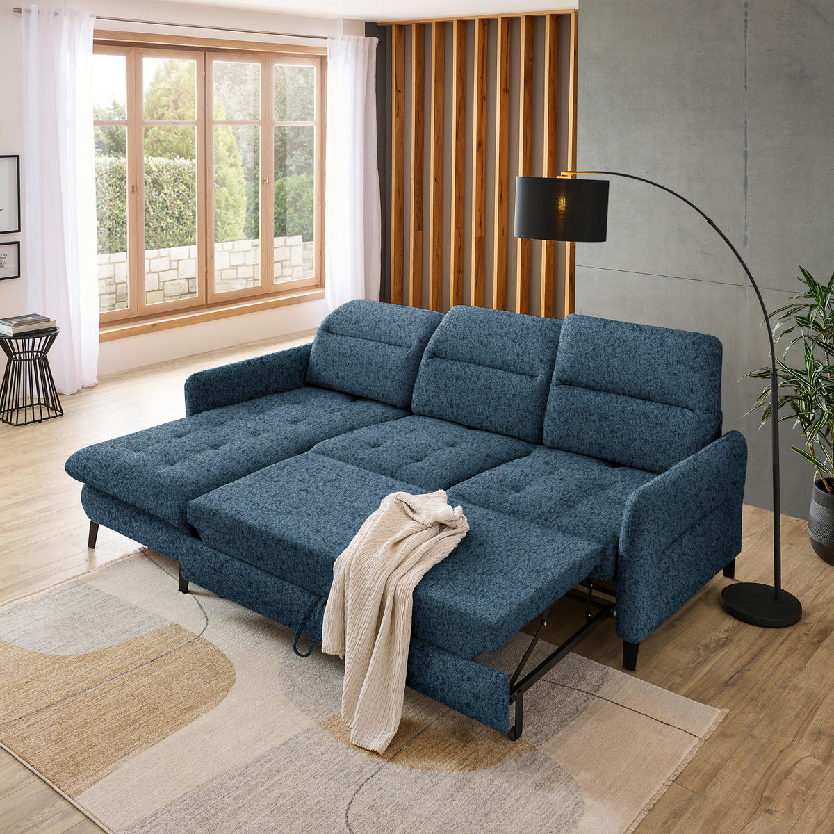 ECKSOFA Blau Chenille  - Blau/Schwarz, KONVENTIONELL, Textil/Metall (190/254cm) - Livetastic