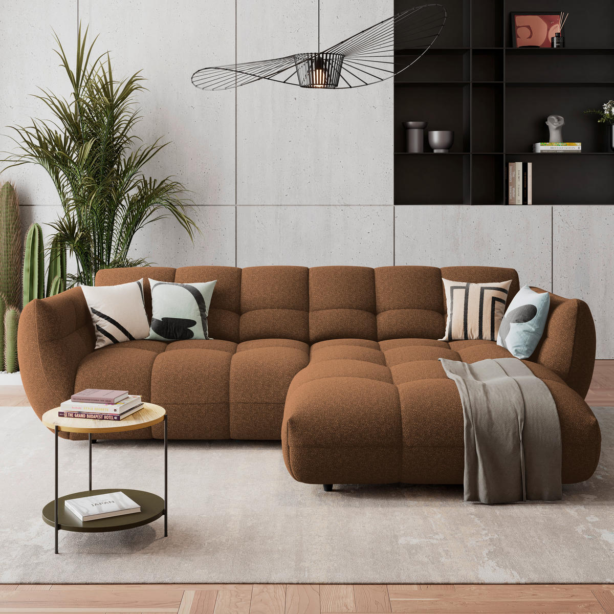 ECKSOFA Chenille Terracotta  - Terracotta/Schwarz, Trend, Kunststoff/Textil (280/178cm) - MID.YOU