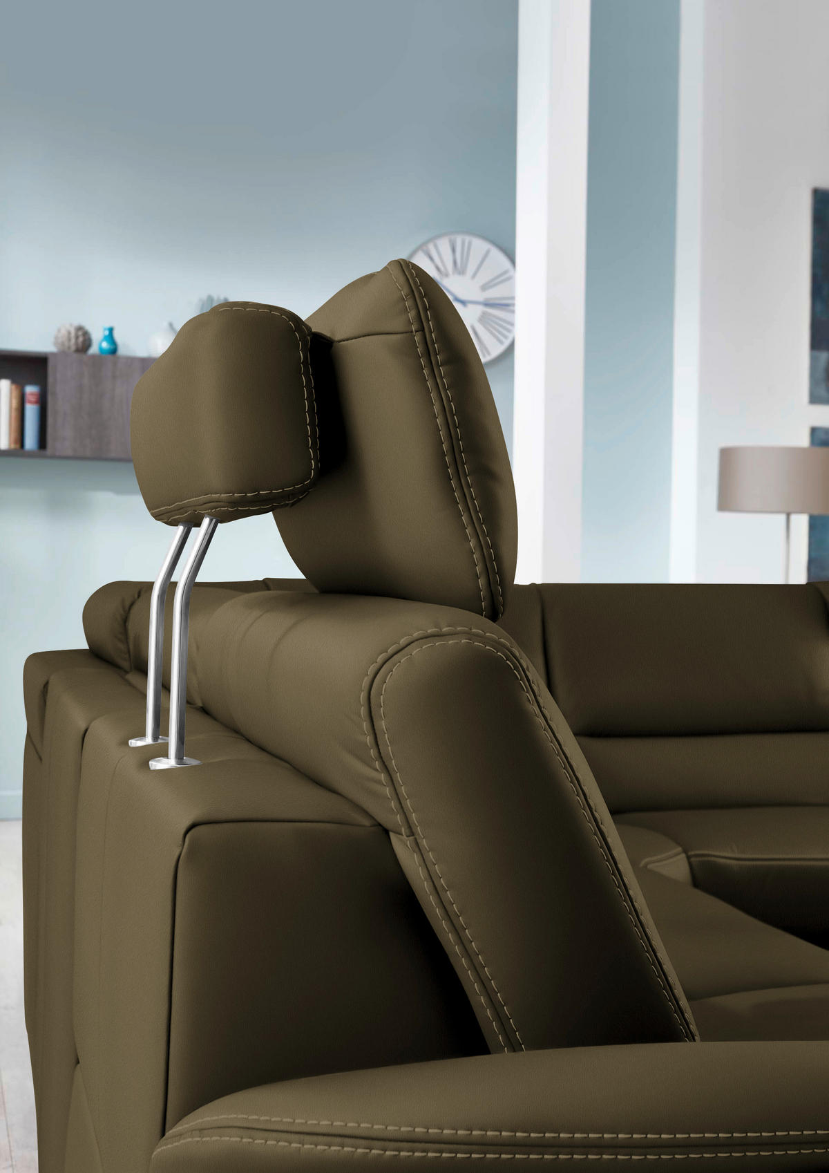 ECKSOFA in Echtleder Grün  - Beige/Alufarben, Design, Leder/Metall (288/249cm) - Beldomo Premium