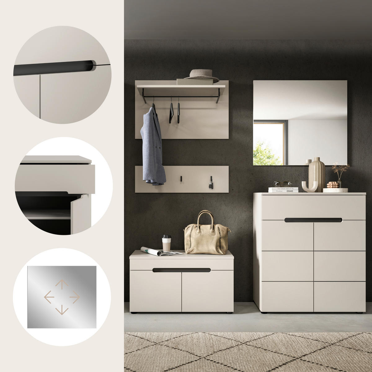 GARDEROBE 4-teilig  in 175/190/37 cm  - Kaschmir/Grau, Design, Holzwerkstoff (175/190/37cm) - MID.YOU