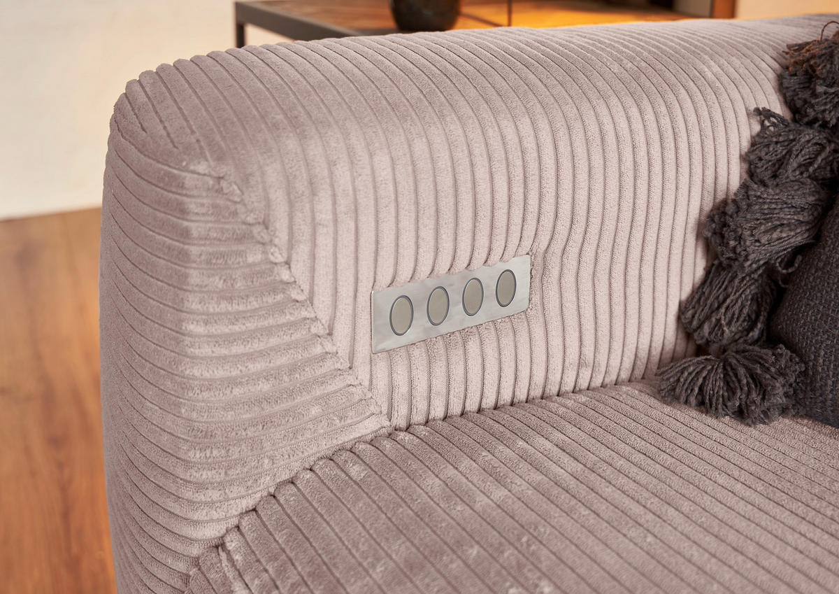 ECKSOFA in Cord Rosa  - Schwarz/Rosa, Konventionell, Textil/Metall (266/180cm) - Hom`in
