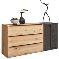 SIDEBOARD Schwarz, Eichefarben  184/90,3/47,1 cm  - Eichefarben/Anthrazit, Natur, Glas/Holz (184/90,3/47,1cm) - Valnatura