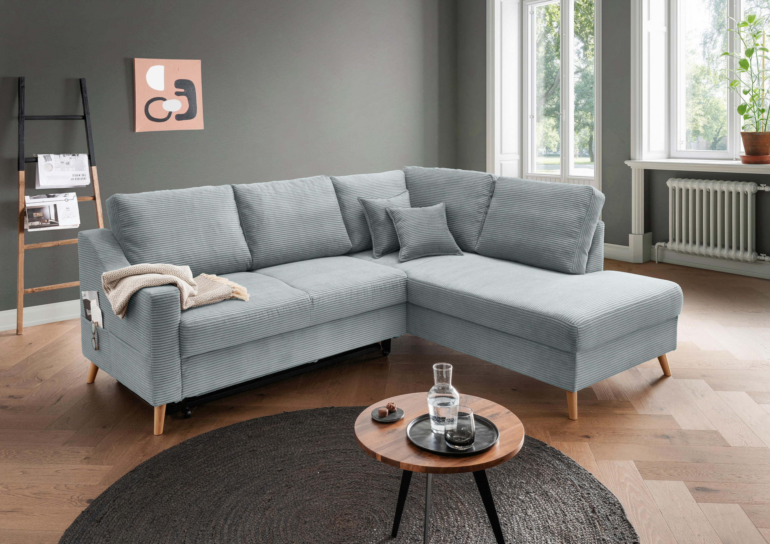 ECKSOFA in Cord Hellblau - Naturfarben/Hellblau, Modern, Holz/Textil (230/200cm) - Livetastic