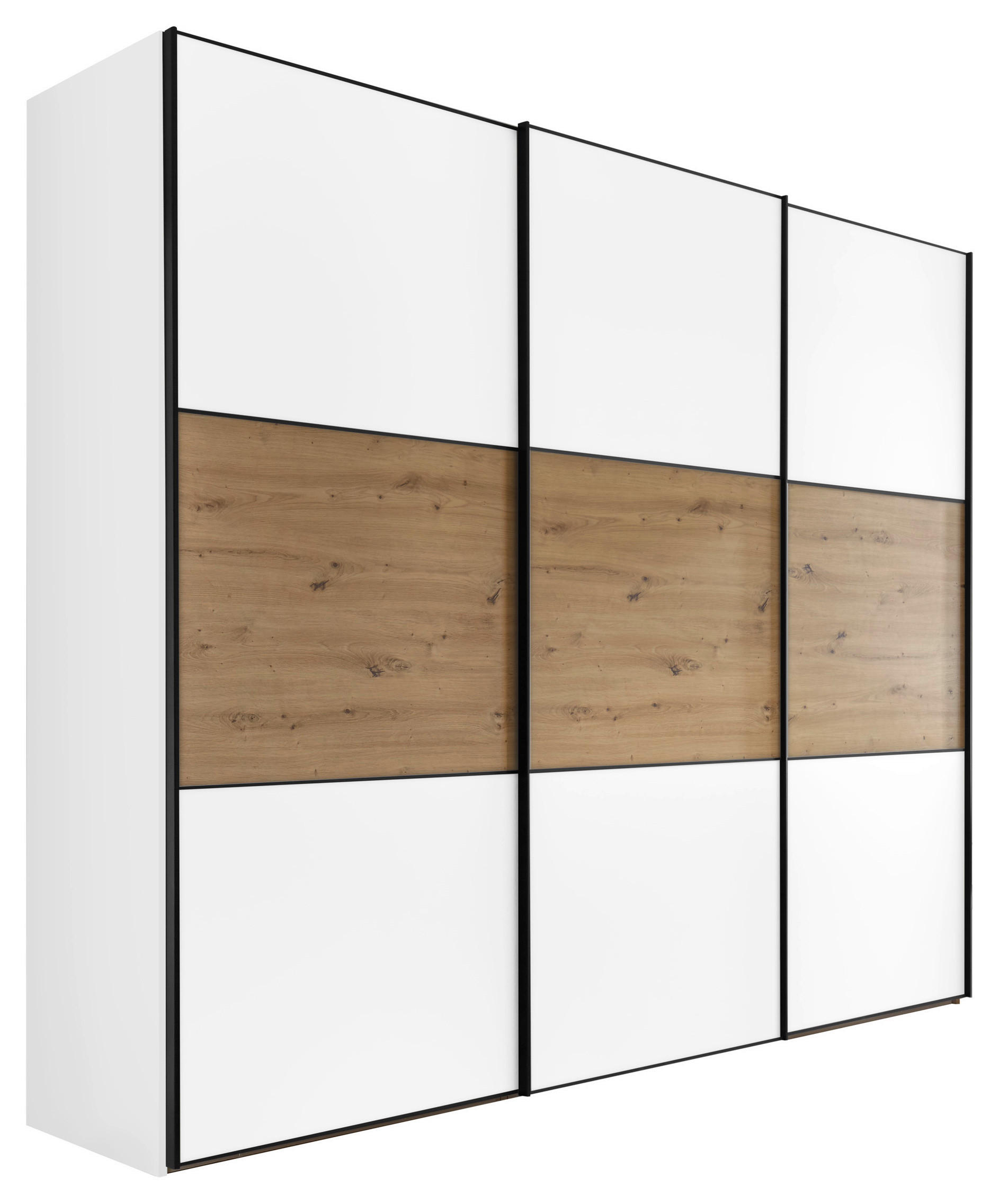 SCHWEBETÜRENSCHRANK Weiss, Eiche Artisan  - Weiss/Schwarz, Holzwerkstoff/Metall (249/222/68cm) - Moderano