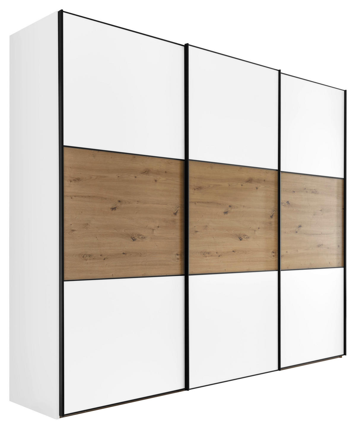 SCHWEBETÜRENSCHRANK in Weiss, Eiche Artisan  - Weiss/Schwarz, Holzwerkstoff/Metall (280/222/68cm) - Moderano