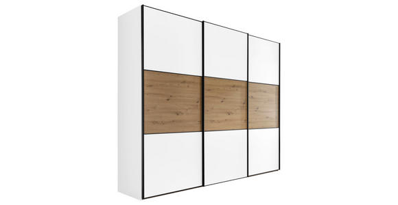 SCHWEBETÜRENSCHRANK  in Weiß, Eiche Artisan  - Schwarz/Weiß, Holzwerkstoff/Metall (280/222/68cm) - Moderano