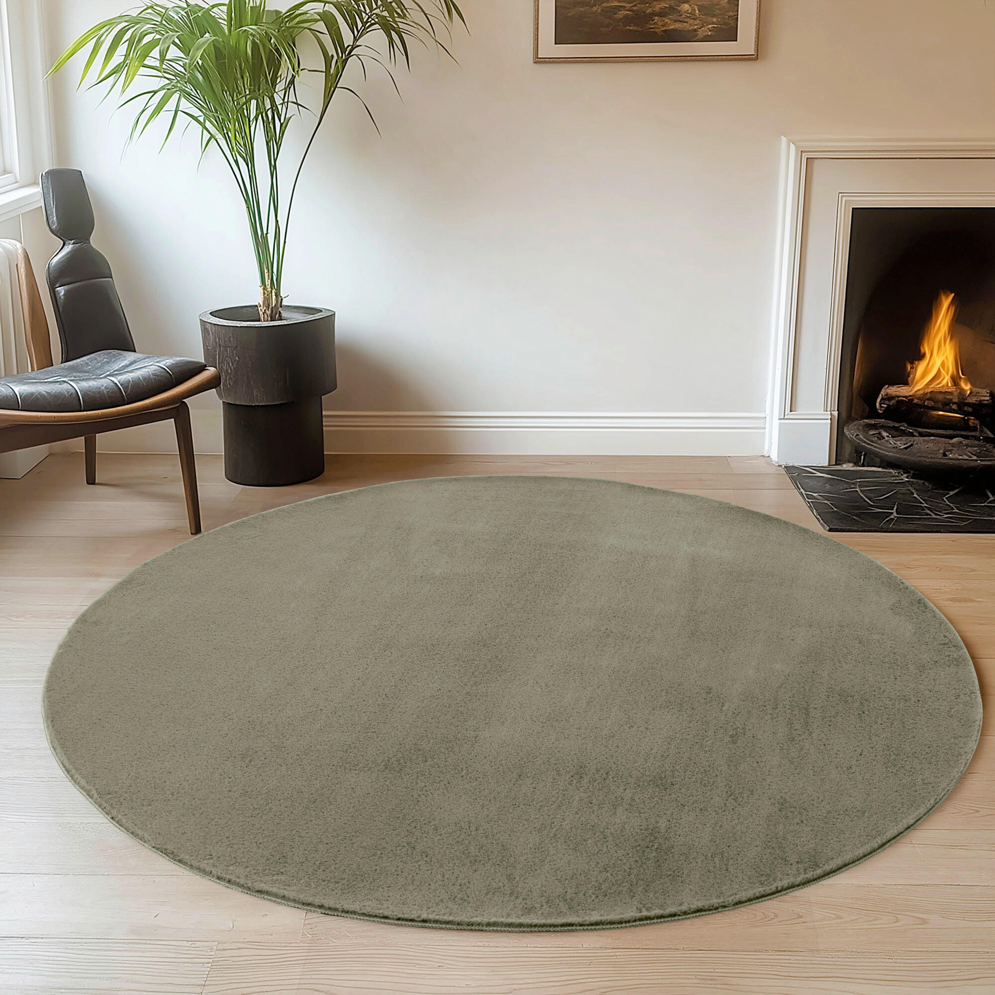 Thumbnail - Webteppich Joy, Olivgrün, Textil, Uni, rund, Oeko-Tex® Standard 100, für Fußbodenheizung geeignet, rutschfest, in versch...