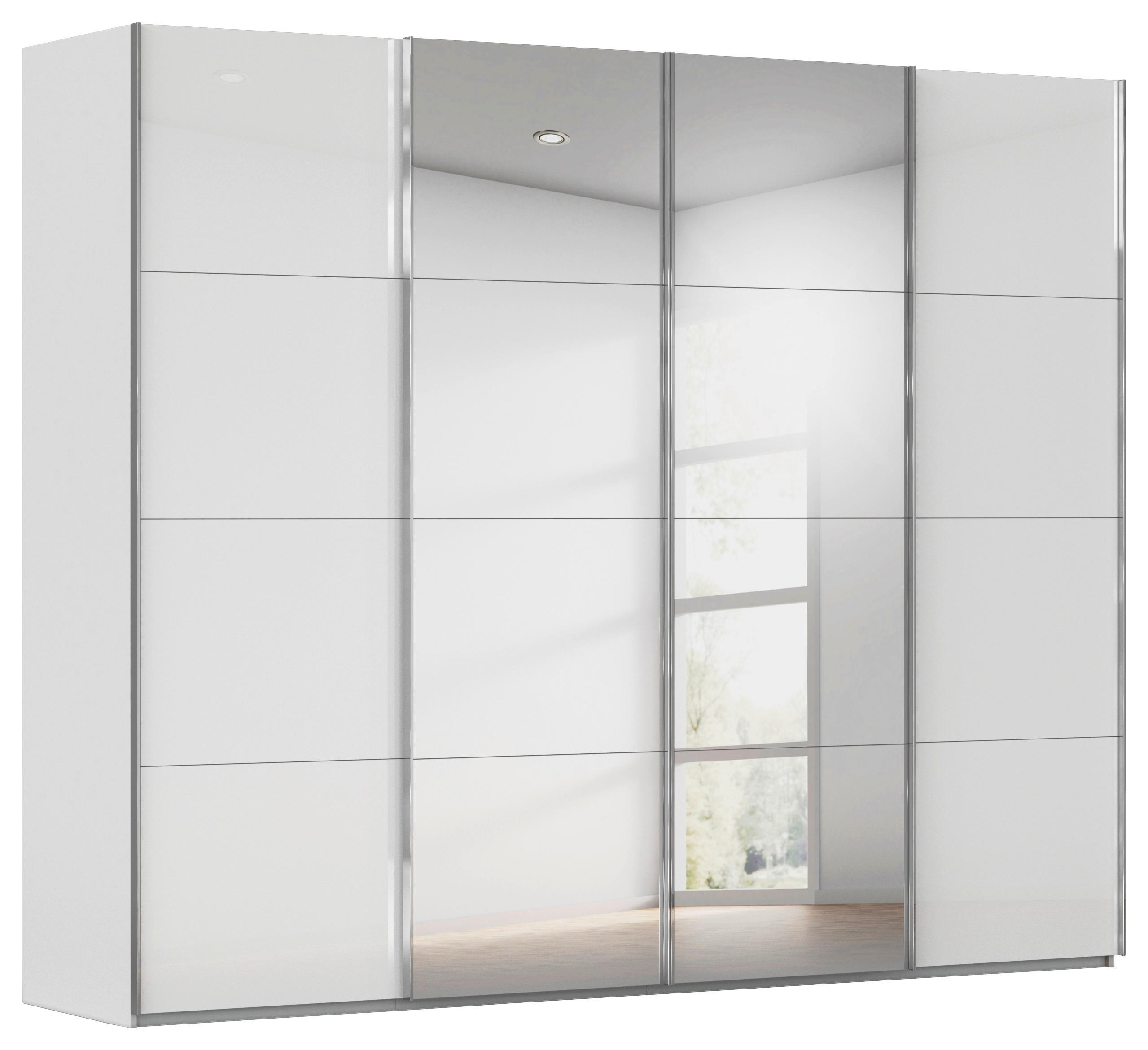 SCHWEBETÜRENSCHRANK 271/235/68 cm 4-türig Grau, Weiß  - Chromfarben/Weiß, Design, Glas/Holzwerkstoff (271/235/68cm) - Novel