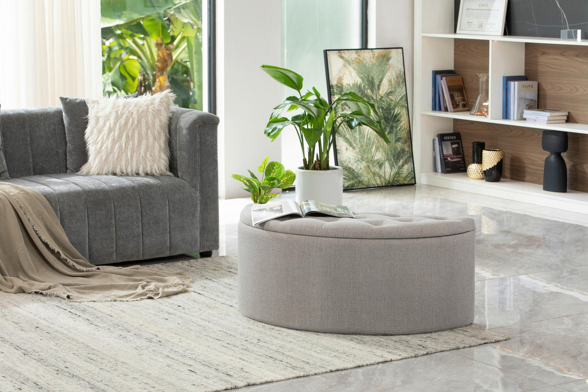 HOCKER in Textil, Holzwerkstoff Grau  - Grau, Design, Holzwerkstoff/Textil (100/44/42cm) - MID.YOU