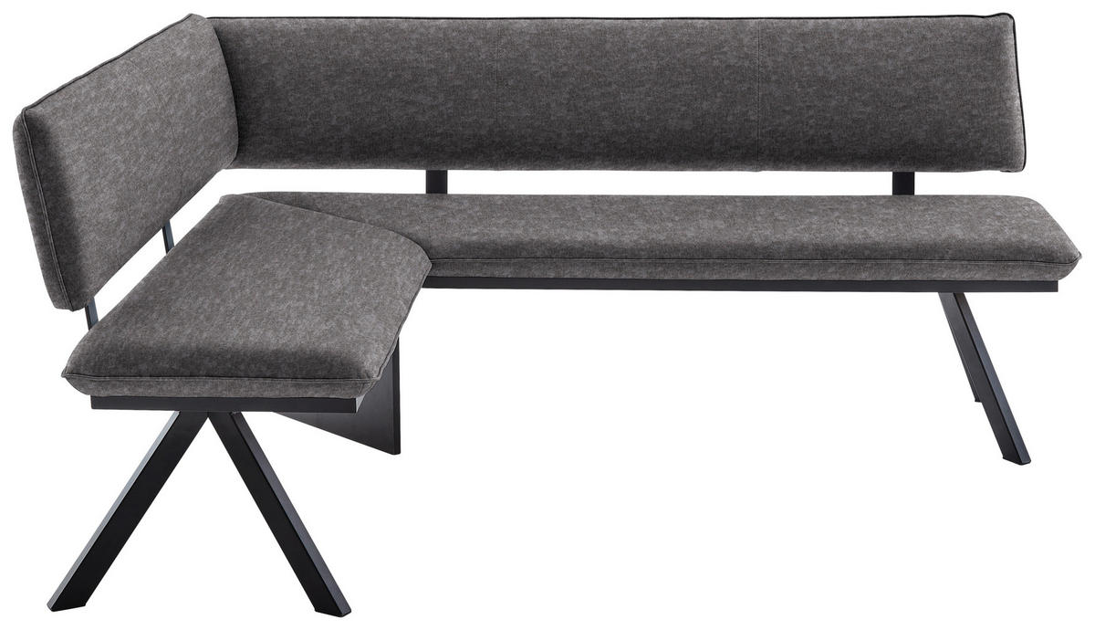 ECKBANK in Metall, Textil Grau, Schwarz  - Schwarz/Grau, Modern, Textil/Metall (165/205cm) - Cantus