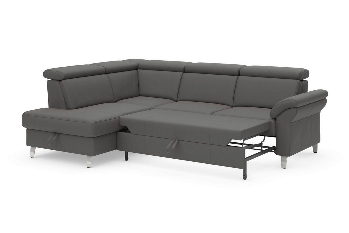 ECKSOFA 194/245 cm ARNGAST E in Echtleder Mokka Bettkasten, Kopfteilverstellung, Liegefläche im Originalstoff  194/245 cm  - Chromfarben/Mokka, Basics, Leder/Metall (194/245cm) - Sit & More