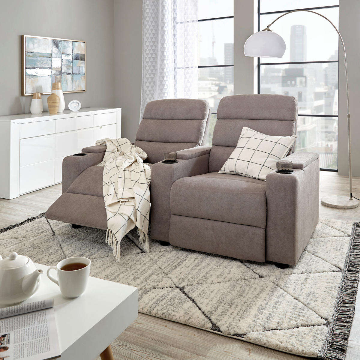 HEIMKINO-SOFA Mikrofaser Grau  - Schwarz/Grau, KONVENTIONELL, Kunststoff/Textil (164/107/90cm) - MID.YOU