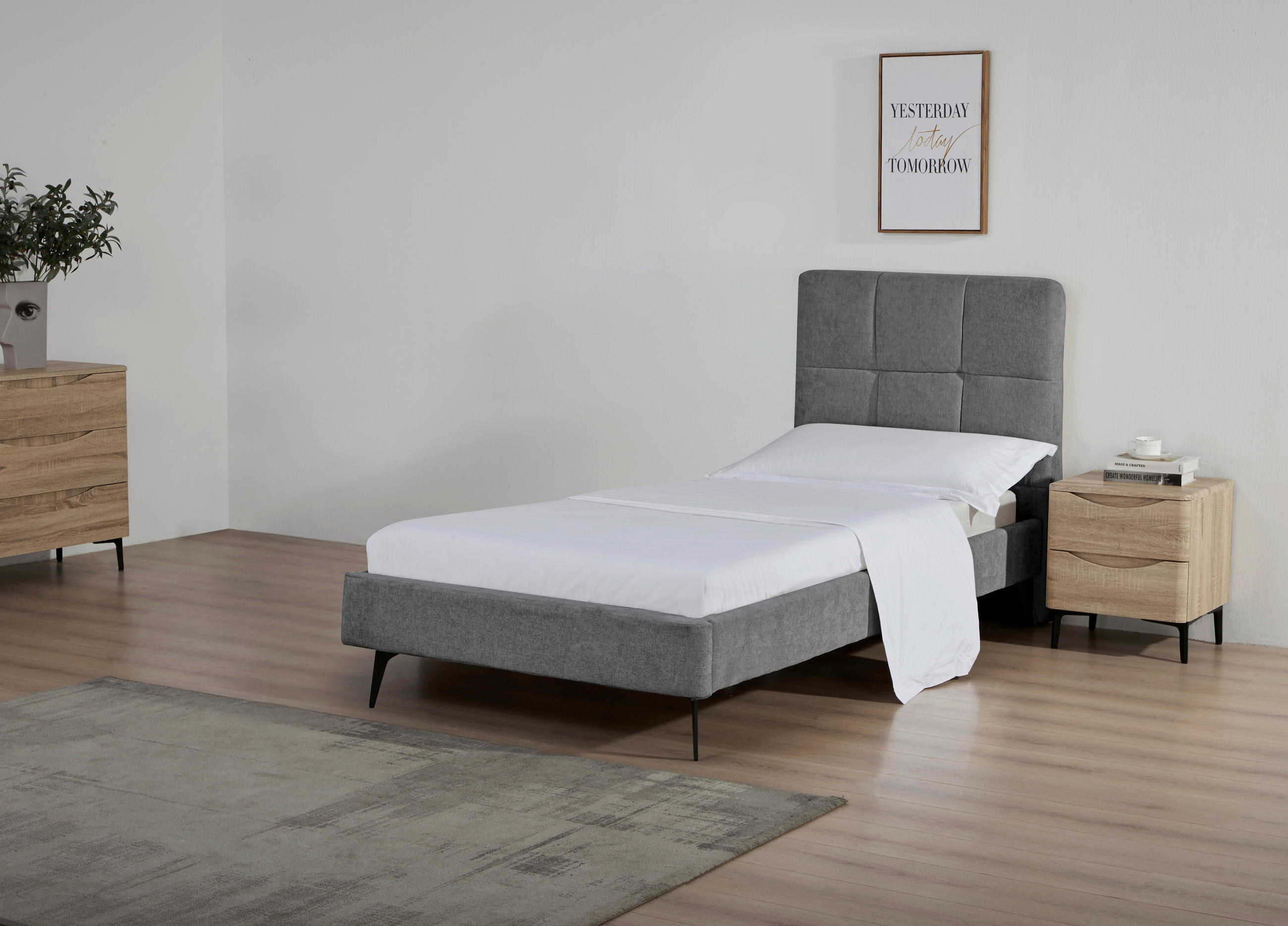 POLSTERBETT 90/200 cm,  in Dunkelgrau,  - Dunkelgrau/Naturfarben, Design, Holz/Textil (90/200cm) - Boxxx