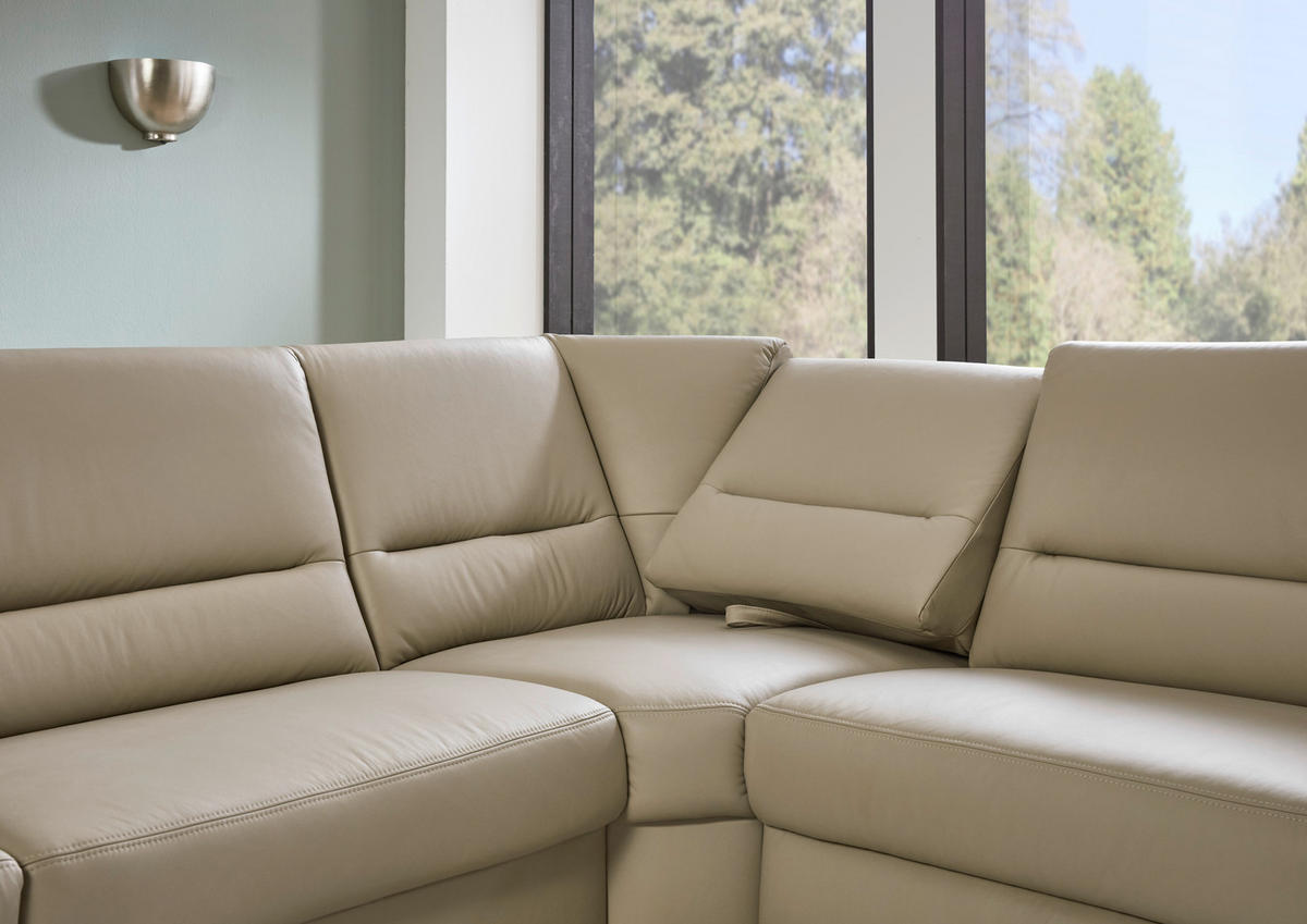 ECKSOFA in Echtleder Perlmutt  - Perlmutt/Schwarz, Konventionell, Leder/Metall (290/247cm) - Beldomo Premium
