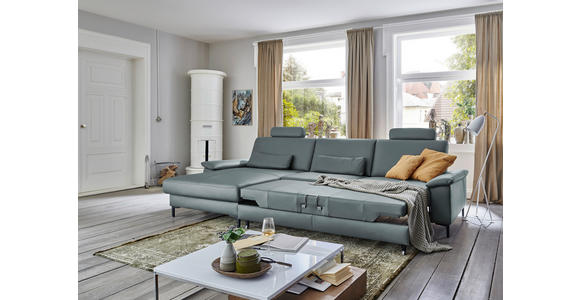 ECKSOFA in Echtleder Blaugrau 176/334 cm - Blaugrau/Schwarz, Design, Leder/Metall (176/334cm) - Dieter Knoll
