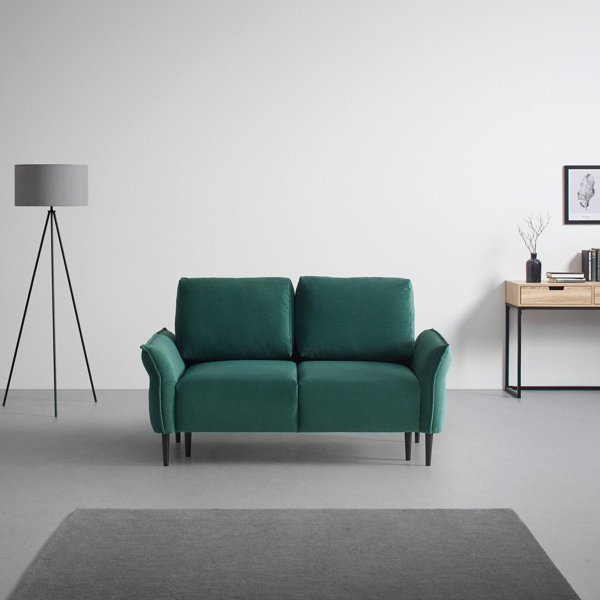 2-SITZER-SOFA Cord Dunkelgrün  - Dunkelgrün/Schwarz, Modern, Holz/Textil (150/85/92cm) - MID.YOU