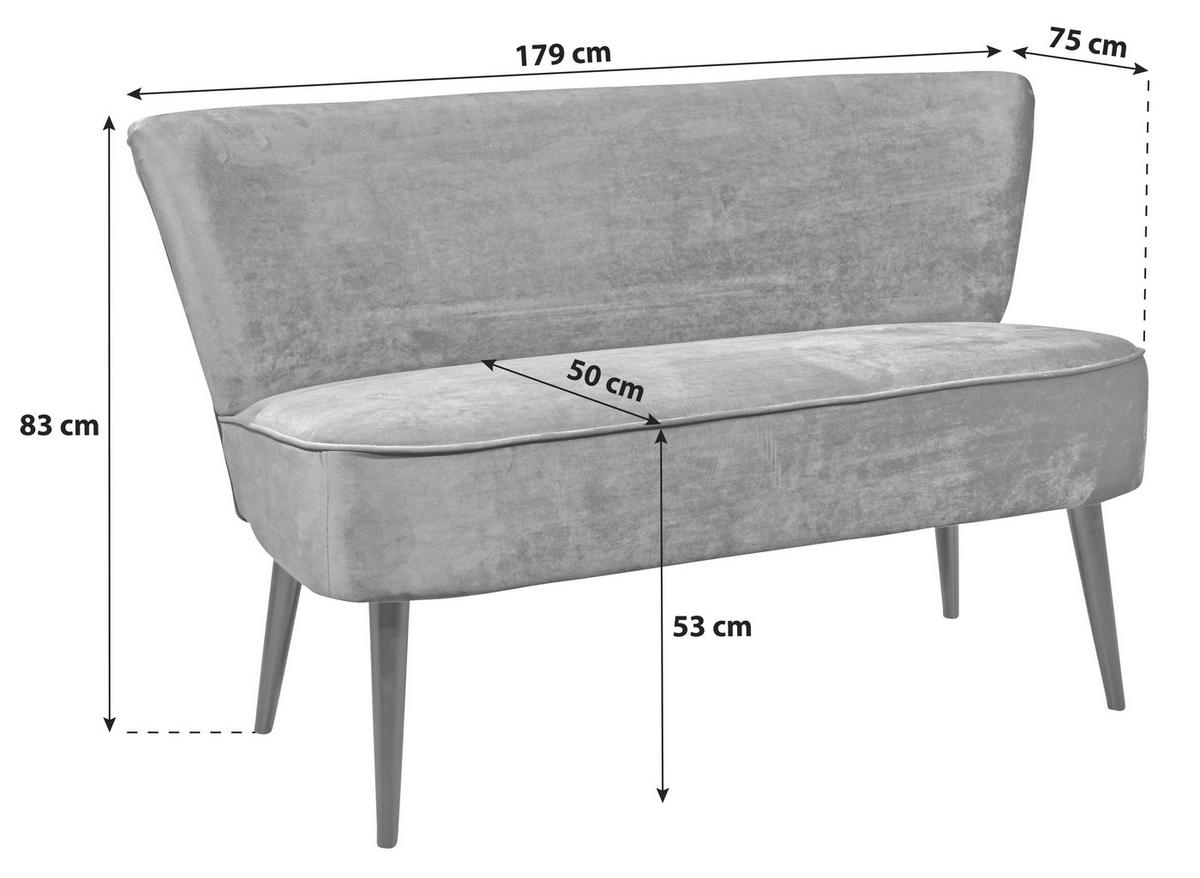 SITZBANK 179/83/75 cm Mikrovelours Grau Holz  - Schwarz/Grau, Trend, Holz/Textil (179/83/75cm) - MID.YOU