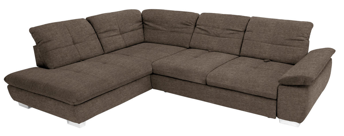 ECKSOFA in Chenille Dunkelbraun  242/313 cm  - Chromfarben/Dunkelbraun, Design, Textil (242/313cm) - Xora